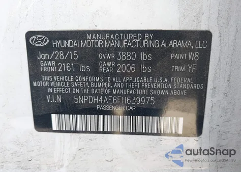2015 Hyundai Elantra Se from USA, damaged, VIN 5NPDH4AE6FH639975
